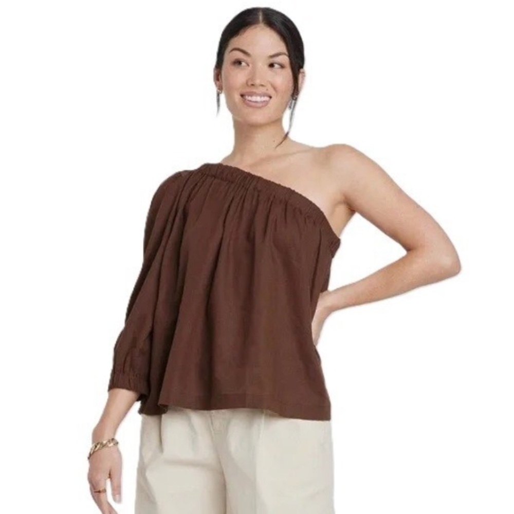 A New Day Women's Chocolate One Shoulder Blouse size XXL